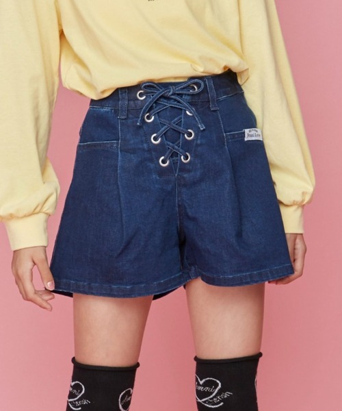 JENNI love（ジェニィラブ）の「フロントレースアップデニムショーパン（デニムパンツ・キッズ・ネイビー/ブルー・130cm/140cm/150cm/160cm）」の2枚目の写真