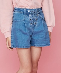 フロントレースアップデニムショーパン