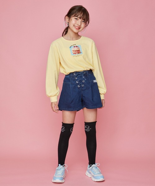 JENNI love（ジェニィラブ）の「フロントレースアップデニムショーパン（デニムパンツ・キッズ・ネイビー/ブルー・130cm/140cm/150cm/160cm）」の3枚目の写真