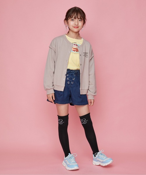 JENNI love（ジェニィラブ）の「フロントレースアップデニムショーパン（デニムパンツ・キッズ・ネイビー/ブルー・130cm/140cm/150cm/160cm）」の4枚目の写真