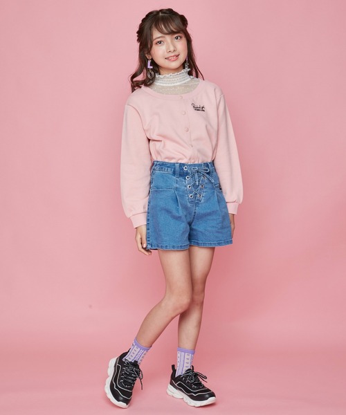 JENNI love（ジェニィラブ）の「フロントレースアップデニムショーパン（デニムパンツ・キッズ・ネイビー/ブルー・130cm/140cm/150cm/160cm）」の6枚目の写真