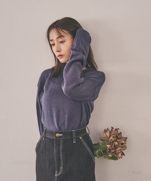 N WITH.（エヌウィズ）の「シアーデザインニット（ニット/セーター・レディース・ベージュ/ダークグレー/ホワイト・FREE）」の3枚目の写真