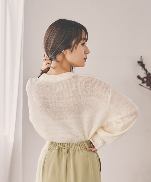 N WITH.（エヌウィズ）の「シアーデザインニット（ニット/セーター・レディース・ベージュ/ダークグレー/ホワイト・FREE）」の8枚目の写真