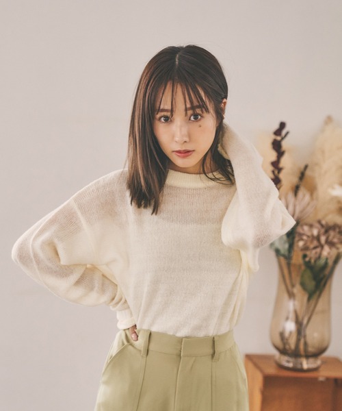 N WITH.（エヌウィズ）の「シアーデザインニット（ニット/セーター・レディース・ベージュ/ダークグレー/ホワイト・FREE）」の7枚目の写真