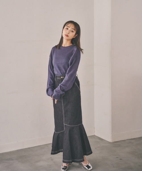 N WITH.（エヌウィズ）の「シアーデザインニット（ニット/セーター・レディース・ベージュ/ダークグレー/ホワイト・FREE）」の5枚目の写真