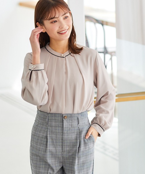 Honeys（ハニーズ）の「あったか裏地配色ブラウス（シャツ/ブラウス・レディース・ホワイト×ブルー/ブラック系その他/ホワイト×ブラック/ピンク系その他/ネイビー・LL/L/M/S）」の5枚目の写真