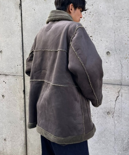 CIAOPANIC（チャオパニック）の「ビッグシルエット エコムートンランチコート（ムートンコート・メンズ・ブラック/ブラウン・MEDIUM/LARGE）」の4枚目の写真