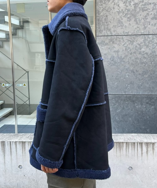 CIAOPANIC（チャオパニック）の「ビッグシルエット エコムートンランチコート（ムートンコート・メンズ・ブラック/ブラウン・MEDIUM/LARGE）」の5枚目の写真