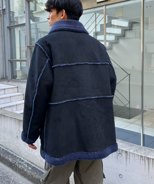 CIAOPANIC（チャオパニック）の「ビッグシルエット エコムートンランチコート（ムートンコート・メンズ・ブラック/ブラウン・MEDIUM/LARGE）」の6枚目の写真