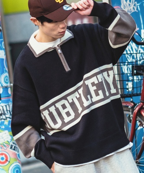 SIDEWAY STANCE（サイドウェイスタンス）の「【SIDEWAY STANCE】ハーフジップ ニット ポロシャツ（ニット/セーター・メンズ・グリーン/ブラック/オレンジ・LARGE/MEDIUM）」の2枚目の写真