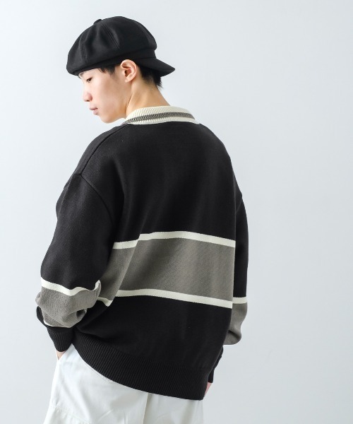 SIDEWAY STANCE（サイドウェイスタンス）の「【SIDEWAY STANCE】ハーフジップ ニット ポロシャツ（ニット/セーター・メンズ・グリーン/ブラック/オレンジ・LARGE/MEDIUM）」の8枚目の写真