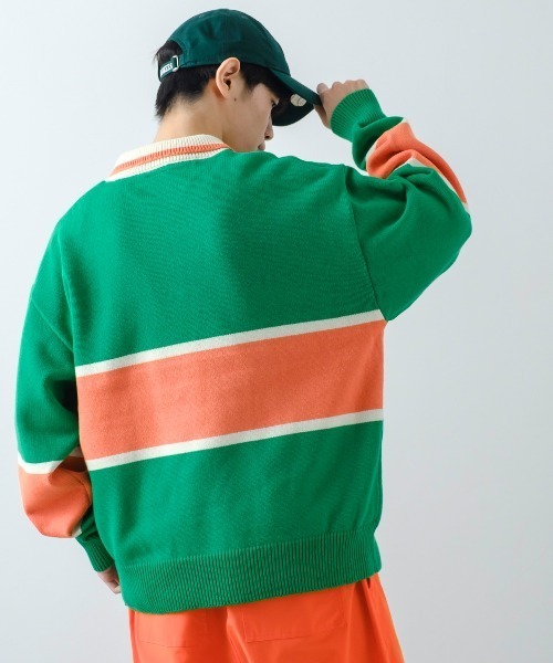SIDEWAY STANCE（サイドウェイスタンス）の「【SIDEWAY STANCE】ハーフジップ ニット ポロシャツ（ニット/セーター・メンズ・グリーン/ブラック/オレンジ・LARGE/MEDIUM）」の12枚目の写真