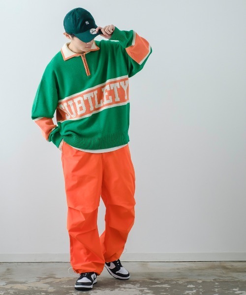 SIDEWAY STANCE（サイドウェイスタンス）の「【SIDEWAY STANCE】ハーフジップ ニット ポロシャツ（ニット/セーター・メンズ・グリーン/ブラック/オレンジ・LARGE/MEDIUM）」の4枚目の写真