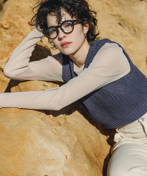 select MOCA(セレクトモカ)の「透かし編みニットショートベスト(ベスト・レディース・カーキ/アイボリー/ブラック/ブルー・FREE)」の7枚目の写真