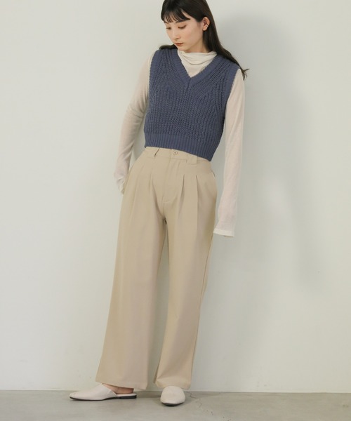 select MOCA(セレクトモカ)の「透かし編みニットショートベスト(ベスト・レディース・カーキ/アイボリー/ブラック/ブルー・FREE)」の15枚目の写真
