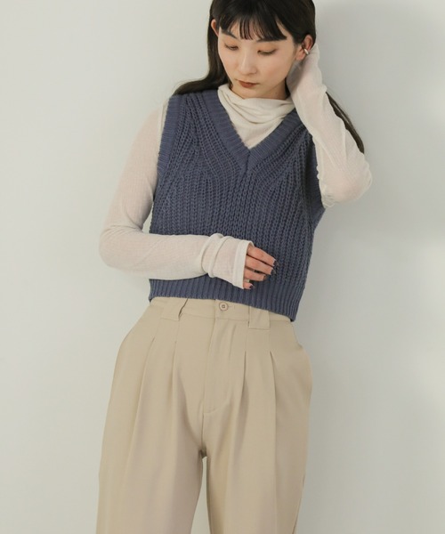 select MOCA(セレクトモカ)の「透かし編みニットショートベスト(ベスト・レディース・カーキ/アイボリー/ブラック/ブルー・FREE)」の19枚目の写真