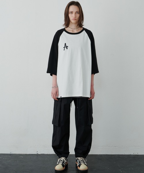 AIVER（アイバー）の「AIVER　AラグランハーフスリーブTEE（Tシャツ/カットソー・メンズ・ブラック/ホワイト×ブラック/ピンク・LARGE/SMALL/MEDIUM）」の9枚目の写真