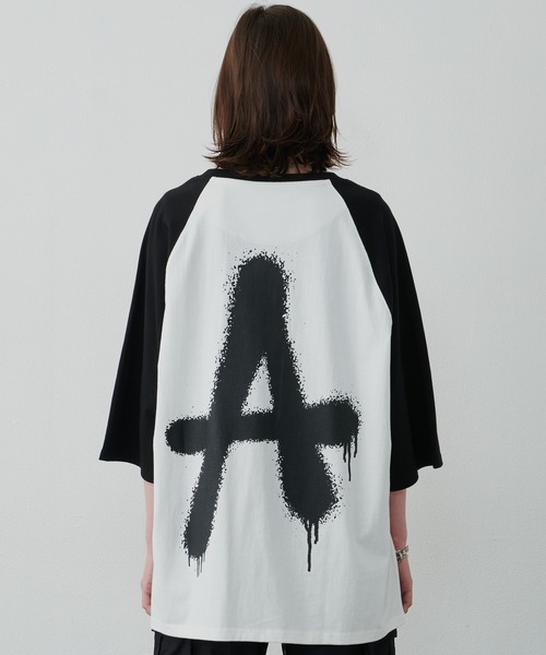 AIVER（アイバー）の「AIVER　AラグランハーフスリーブTEE（Tシャツ/カットソー・メンズ・ブラック/ホワイト×ブラック/ピンク・LARGE/SMALL/MEDIUM）」の7枚目の写真