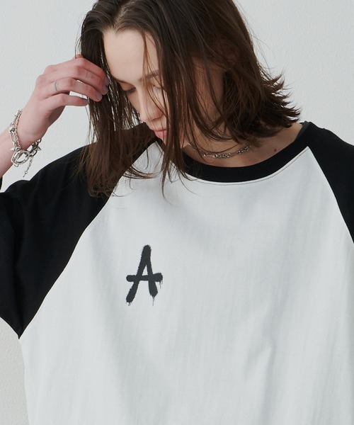 AIVER（アイバー）の「AIVER　AラグランハーフスリーブTEE（Tシャツ/カットソー・メンズ・ブラック/ホワイト×ブラック/ピンク・LARGE/SMALL/MEDIUM）」の6枚目の写真