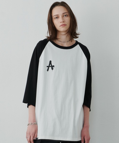 AIVER（アイバー）の「AIVER　AラグランハーフスリーブTEE（Tシャツ/カットソー・メンズ・ブラック/ホワイト×ブラック/ピンク・LARGE/SMALL/MEDIUM）」の4枚目の写真