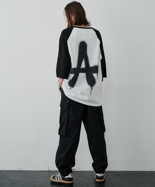 AIVER（アイバー）の「AIVER　AラグランハーフスリーブTEE（Tシャツ/カットソー・メンズ・ブラック/ホワイト×ブラック/ピンク・LARGE/SMALL/MEDIUM）」の13枚目の写真