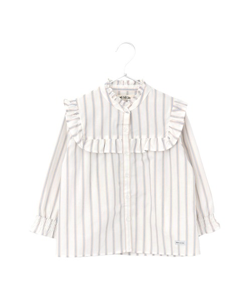 MAKE YOUR DAY（メイクユアデイ）の「フリルブラウス■150.160cm（シャツ/ブラウス・キッズ・オフホワイト/ブルー/イエロー/ストライプ・160/150）」の4枚目の写真