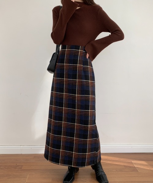 ECLIN（エクラン）の「バックスリットチェック柄ロングスカート（スカート・レディース・チャコールグレー/ベージュ/ネイビー・S/M）」の17枚目の写真