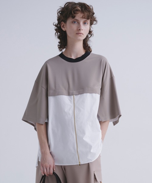 CULLNI(クルニ)の「23-SS-030 / Shirt Cloth Combination Pullover(Tシャツ/カットソー・メンズ・ブラック×ブラック/グリーン系/ベージュ系/サックスブルー系/ブラック×ブルー・1/2/0)」の4枚目の写真