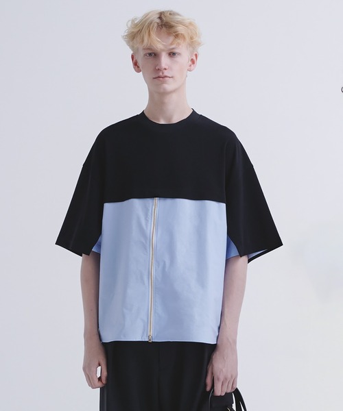CULLNI(クルニ)の「23-SS-030 / Shirt Cloth Combination Pullover(Tシャツ/カットソー・メンズ・ブラック×ブラック/グリーン系/ベージュ系/サックスブルー系/ブラック×ブルー・1/2/0)」の5枚目の写真