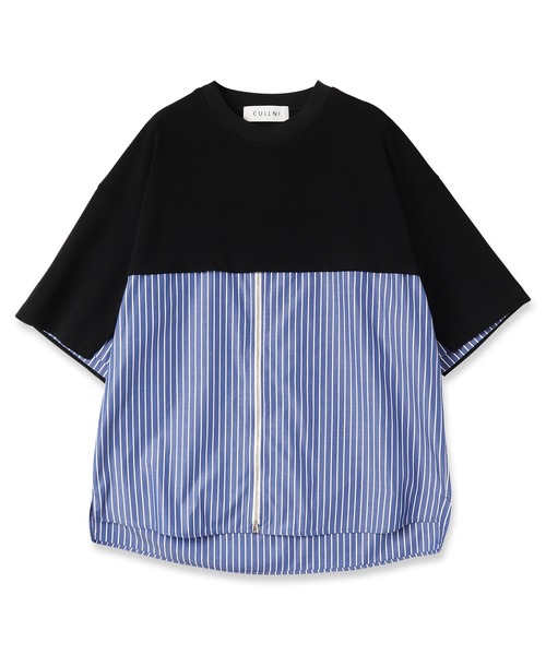 CULLNI(クルニ)の「23-SS-030 / Shirt Cloth Combination Pullover(Tシャツ/カットソー・メンズ・ブラック×ブラック/グリーン系/ベージュ系/サックスブルー系/ブラック×ブルー・1/2/0)」の3枚目の写真