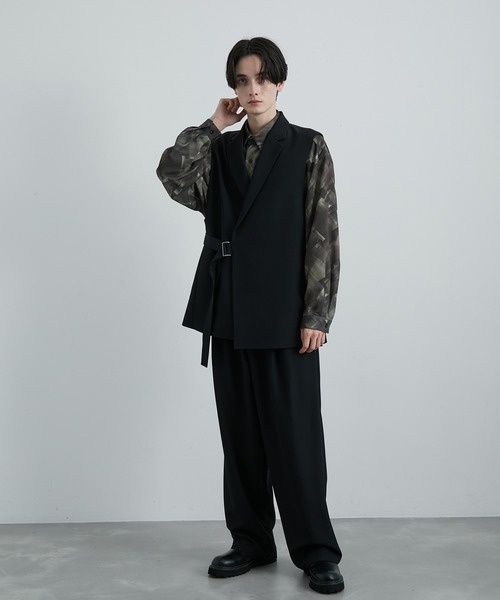 JUNRED（ジュンレッド）の「スムースストレッチワイドタックパンツ（スラックス・メンズ・グリーン系その他/ブラック/グレー系その他・S/M/L）」の9枚目の写真