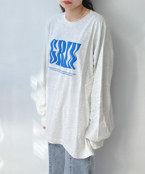 AS KNOW AS plus(アズノゥアズプラス)の「○WAVEロゴ 発泡プリントロンT(Tシャツ/カットソー・レディース・ダークブルー/ブラック/オートミール/オフホワイト・FREE)」の3枚目の写真