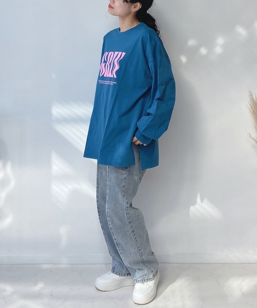 AS KNOW AS plus(アズノゥアズプラス)の「○WAVEロゴ 発泡プリントロンT(Tシャツ/カットソー・レディース・ダークブルー/ブラック/オートミール/オフホワイト・FREE)」の9枚目の写真