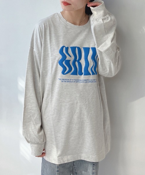 AS KNOW AS plus(アズノゥアズプラス)の「○WAVEロゴ 発泡プリントロンT(Tシャツ/カットソー・レディース・ダークブルー/ブラック/オートミール/オフホワイト・FREE)」の10枚目の写真