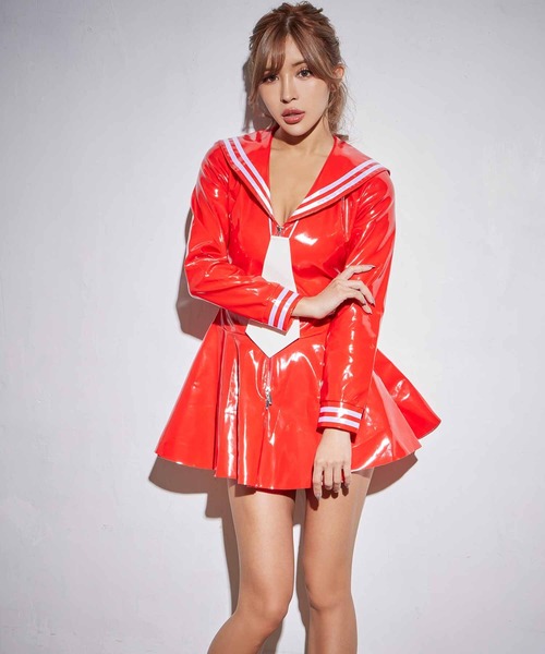 Tika(ティカ)の「エナメルレザーミニセーラー服コスプレ衣装2点セット(コスチューム/パーティーグッズ・レディース・ホワイト/ブラック/レッド・M)」の14枚目の写真