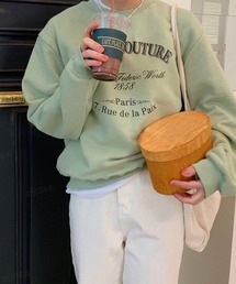 Dalfwin | 2023SS 春新作　韓国ファッション スウェット レディース トレーナー HAUTEプリントスウェット プリントロゴ レディーストップス オーバーサイズ(スウェット)