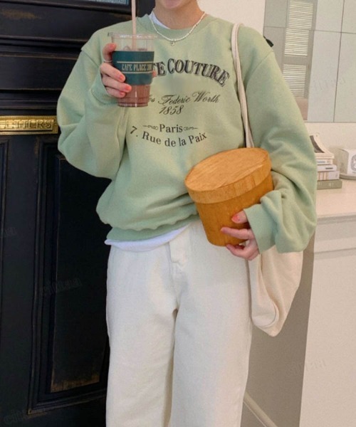 Dalfwin（ダールフィン）の「シャーベットカラーHAUTEプリントオーバーサイズスウェット（スウェット・レディース・オートミール/グリーン/ピンク・FREE）」の5枚目の写真