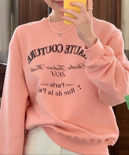Dalfwin（ダールフィン）の「シャーベットカラーHAUTEプリントオーバーサイズスウェット（スウェット・レディース・オートミール/グリーン/ピンク・FREE）」の9枚目の写真