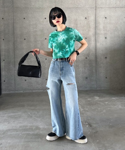 PAGEBOY（ページボーイ）の「WEB限定アイテム / ショートTシャツ（Tシャツ/カットソー・レディース・ブラック/オフホワイト/ブルー/グリーン/オレンジ・FREE）」の7枚目の写真