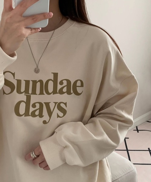 fd style(エフディ スタイル)の「サンデールーズレタリングトレーナー(Tシャツ/カットソー・レディース・DK.GRY/Cream・FREE)」の4枚目の写真