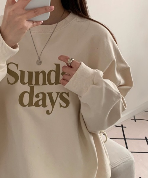 fd style(エフディ スタイル)の「サンデールーズレタリングトレーナー(Tシャツ/カットソー・レディース・DK.GRY/Cream・FREE)」の5枚目の写真