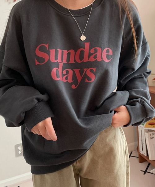fd style(エフディ スタイル)の「サンデールーズレタリングトレーナー(Tシャツ/カットソー・レディース・DK.GRY/Cream・FREE)」の7枚目の写真