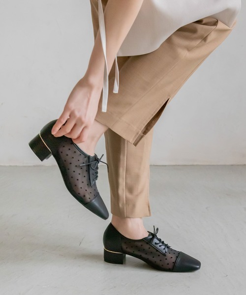 RANDA（ランダ）の「シースルーレースアップシューズ（ドレスシューズ・レディース・ブラック/アイボリー/ドット・S/M/L/LL）」の3枚目の写真