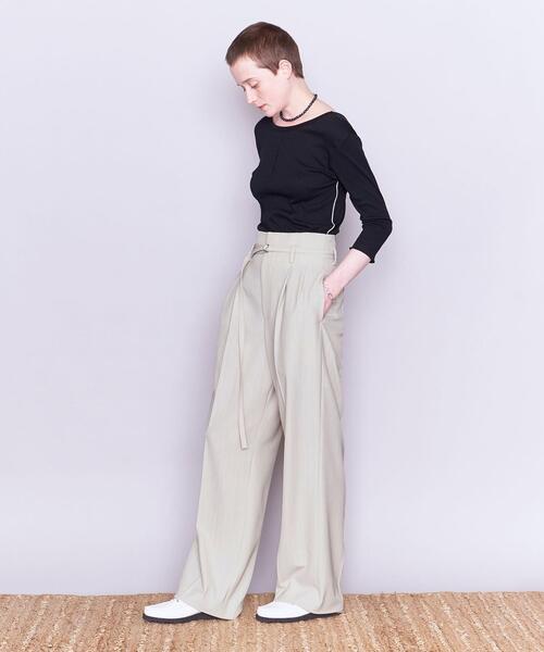 AEWEN MATOPH(イウエン マトフ)の「<AEWEN MATOPH>ストライプ ベルテッド ハイウエストパンツ(スラックス・レディース・ベージュ・34/38/36)」の8枚目の写真