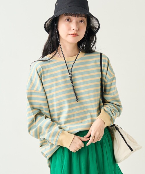 FREAK'S STORE(フリークスストア)の「ボーダーBIGロンT(Tシャツ/カットソー・レディース・ブルーグリーン/サックスブルー/ピンク/イエロー/オフホワイト・フリ-)」の4枚目の写真