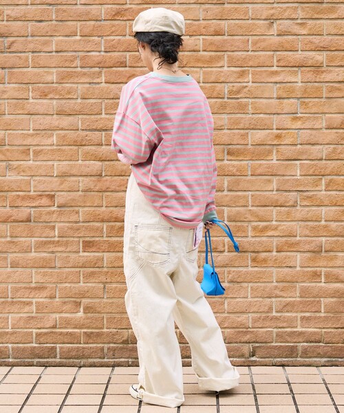 FREAK'S STORE(フリークスストア)の「ボーダーBIGロンT(Tシャツ/カットソー・レディース・ブルーグリーン/サックスブルー/ピンク/イエロー/オフホワイト・フリ-)」の6枚目の写真