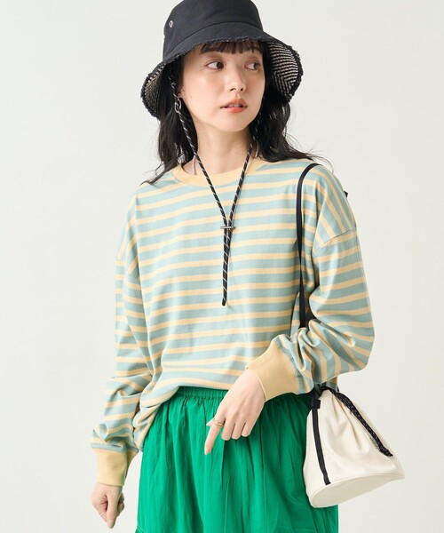 FREAK'S STORE(フリークスストア)の「ボーダーBIGロンT(Tシャツ/カットソー・レディース・ブルーグリーン/サックスブルー/ピンク/イエロー/オフホワイト・フリ-)」の16枚目の写真