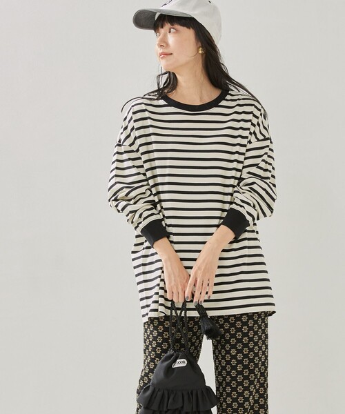 FREAK'S STORE(フリークスストア)の「ボーダーBIGロンT(Tシャツ/カットソー・レディース・ブルーグリーン/サックスブルー/ピンク/イエロー/オフホワイト・フリ-)」の19枚目の写真