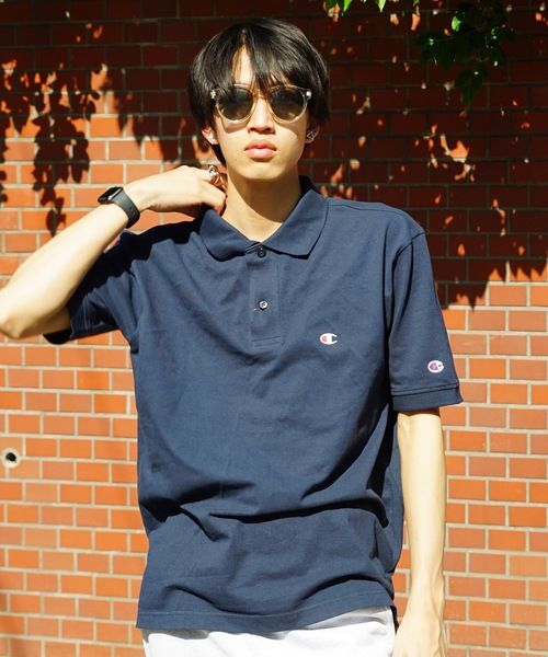 Champion(チャンピオン)の「【CHAMPION/チャンピオン】ワンポイントブランドロゴ刺繍 鹿の子 ポロシャツ コットン100%(ポロシャツ・メンズ・ブラック/ホワイト/カーキ/ネイビー/杢グレー・MEDIUM/LARGE/X-LARGE)」の1枚目の写真