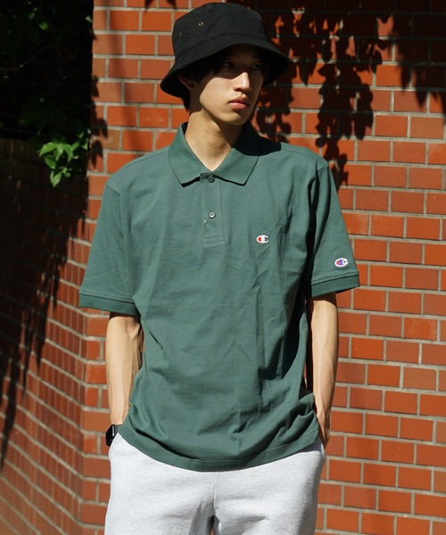 Champion(チャンピオン)の「【CHAMPION/チャンピオン】ワンポイントブランドロゴ刺繍 鹿の子 ポロシャツ コットン100%(ポロシャツ・メンズ・ブラック/ホワイト/カーキ/ネイビー/杢グレー・MEDIUM/LARGE/X-LARGE)」の5枚目の写真